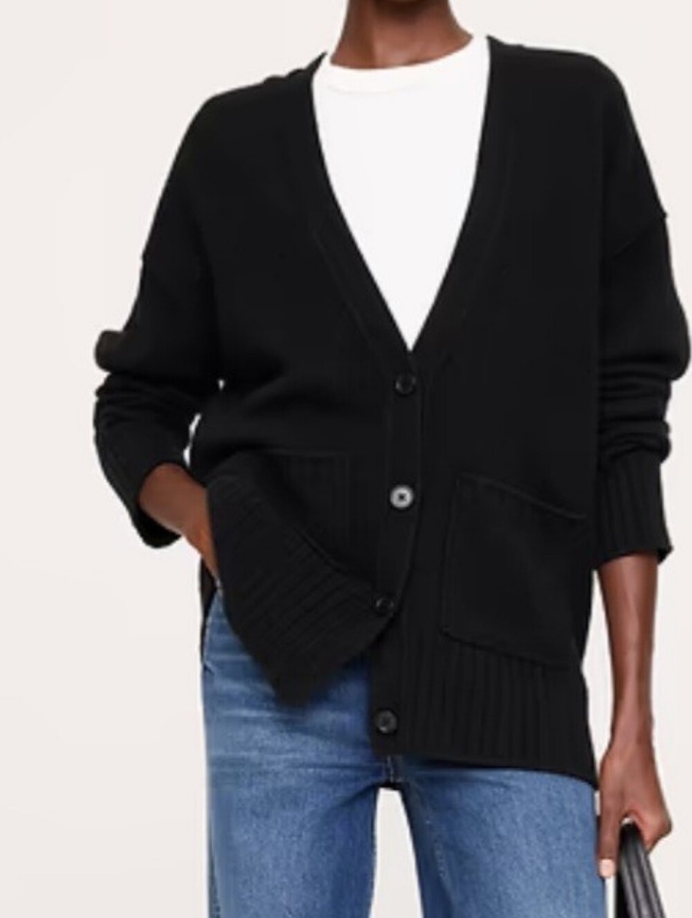 Banana Republic Black Knit Button-Front Cardigan 100% Merino Wool Size M